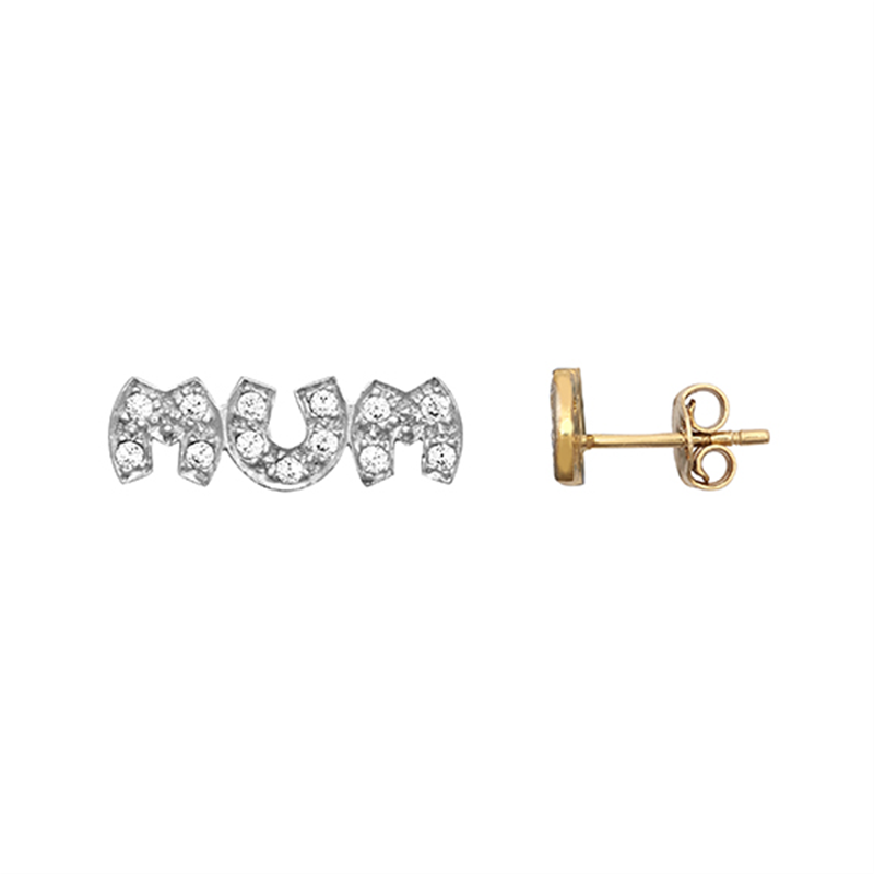 9ct Yellow Gold CZ Mum Stud Earrings