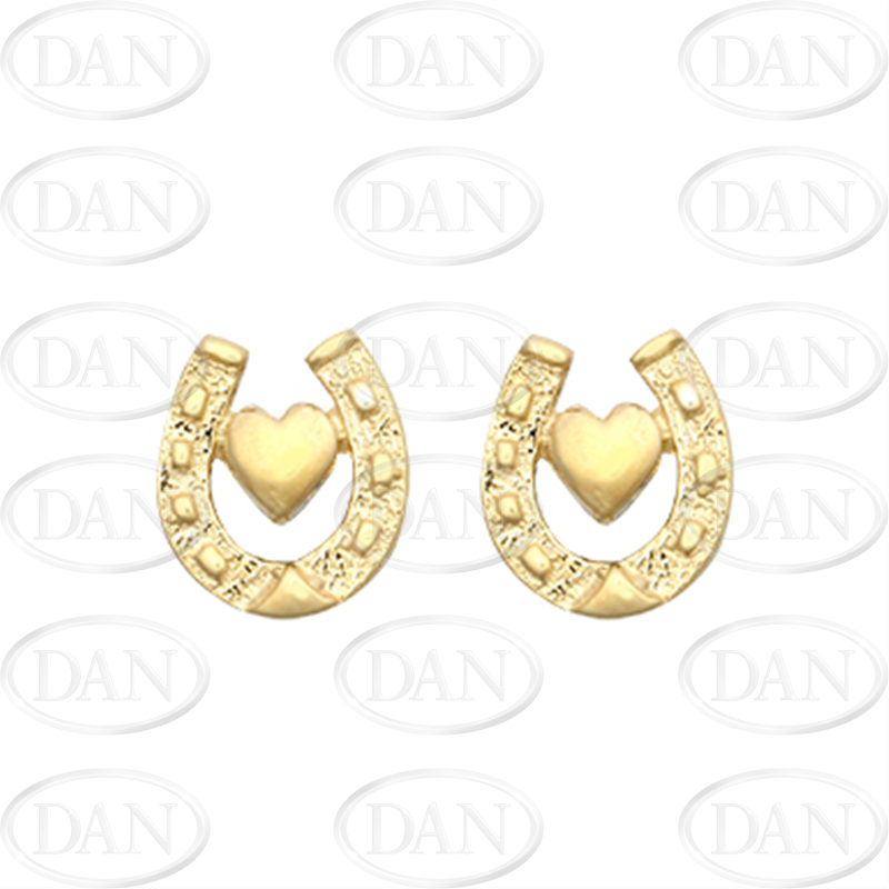 9ct Yellow Gold Horseshoe with Heart Stud Earrings