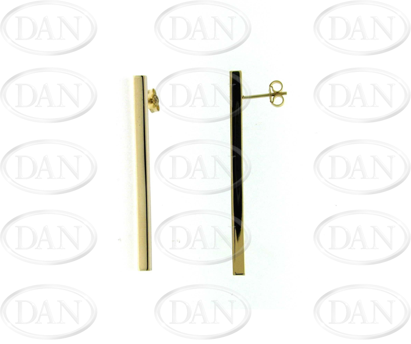 9ct YG Hollow Bar Drop Stud Earrings