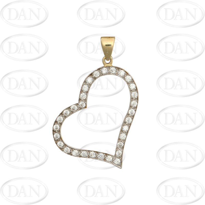 9ct YG CZ Open Heart Pendant