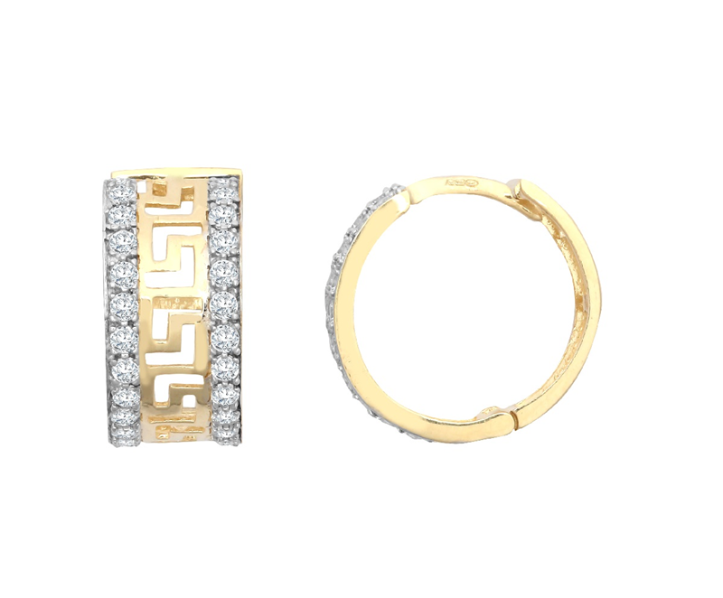 9ct YG Cz Greek Key Hoop Earrings