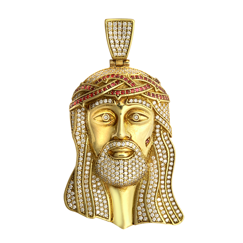 18ct Yellow Gold Diamond Jesus Head Pendant