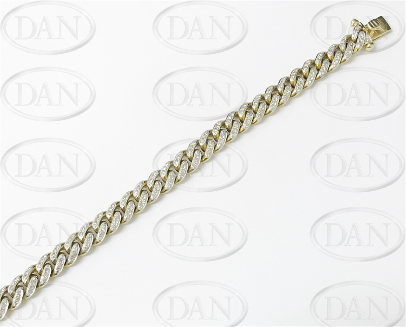 10ct Yellow Gold Diamond Curb Gents Bracelet