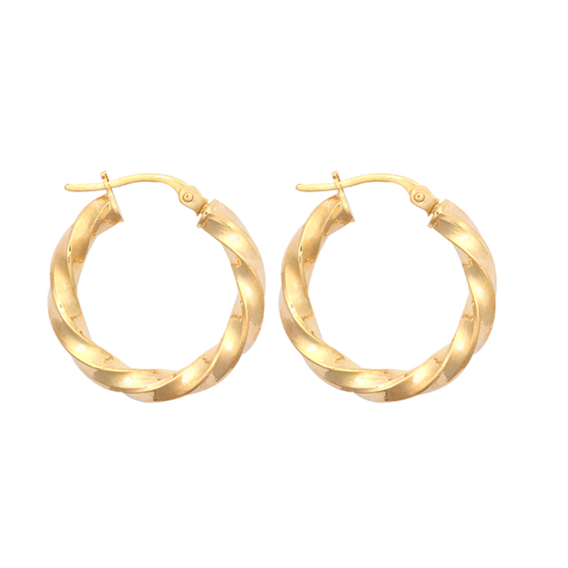 9ct Yellow Gold 15mm Plain Twist Hoop Earrings