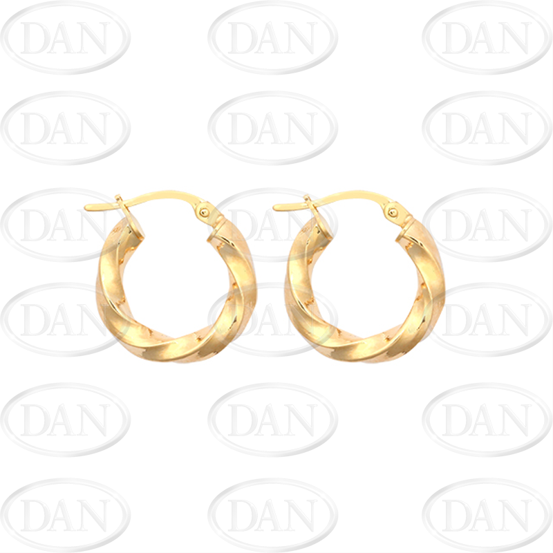 9ct Yellow Gold 10mm Plain Twist Hoop Earrings