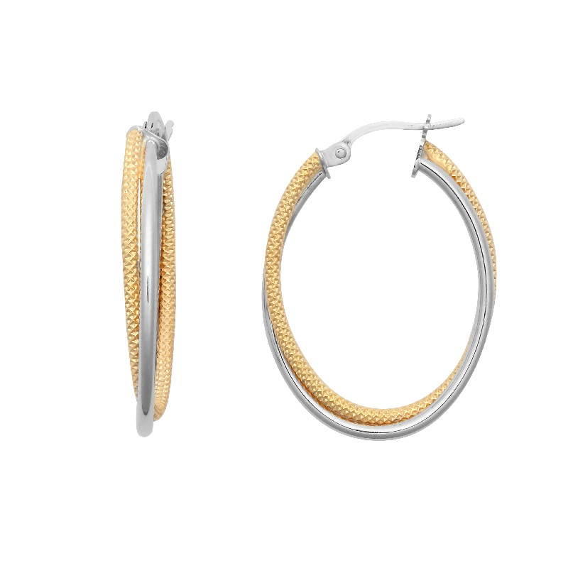 9ct Gold Two Tone Oval Hoop Earrings