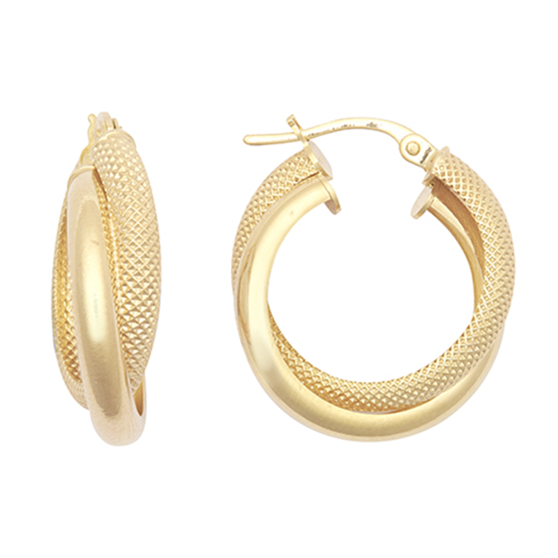 9ct YG Plain/Mesh Hoop Earrings
