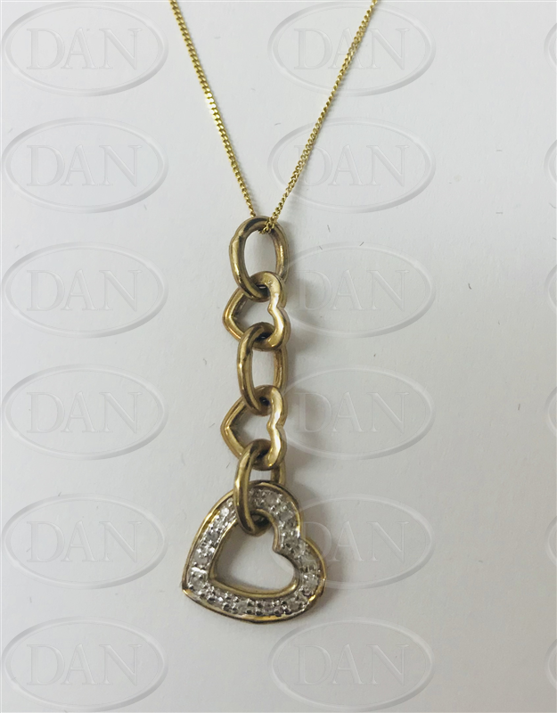 9ct Yellow Gold Diamond Heart Pendant Chain