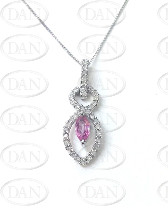 9ct White Gold Diamond Pink Sapphire Pendant Chain