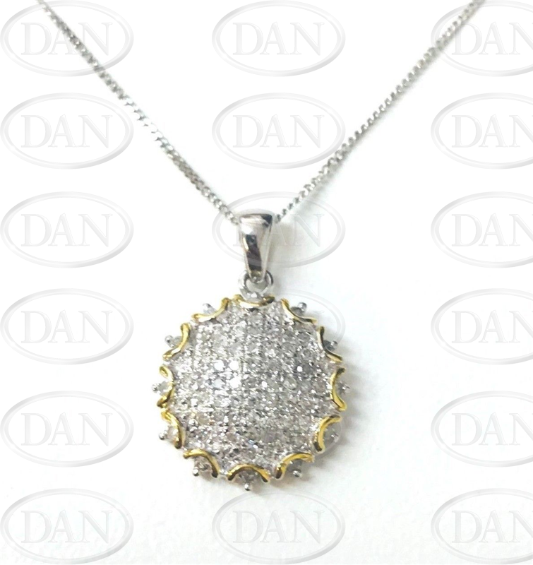 9ct White Gold Sunflower Bud Diamond Pendant Chain
