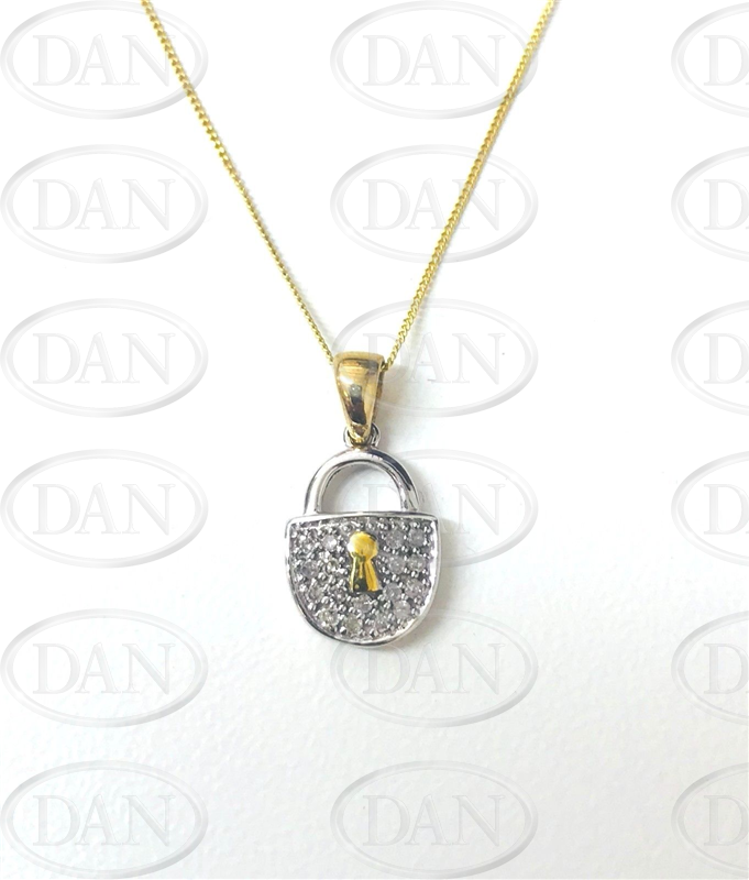 9ct White Gold Padlock Pendant Chain