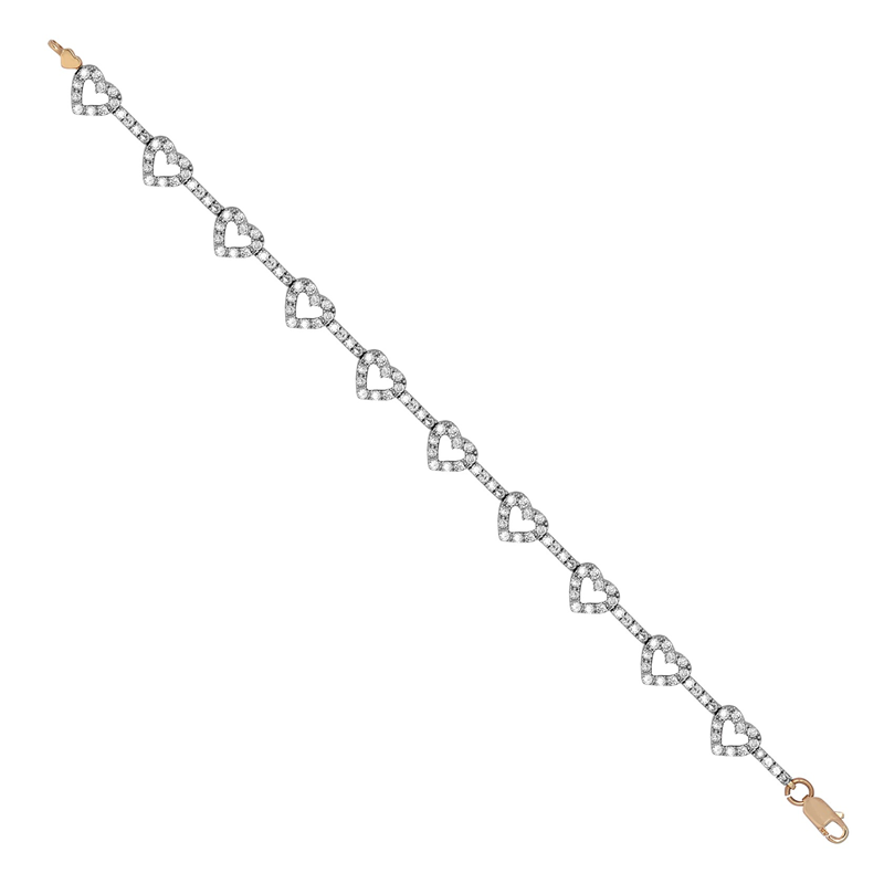 9ct YG Open Heart Cz Ladies Bracelet