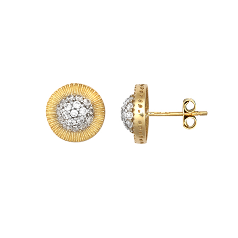 9ct YG 12mm Round Cz Sunray Stud Earring
