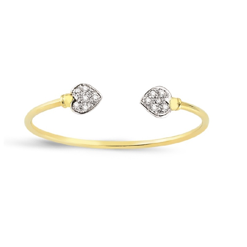 9ct YG Heart Cz Kids Solid Bangle.