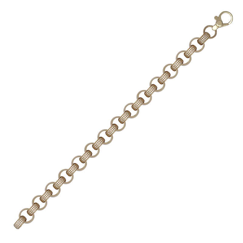 9ct Yellow Gold Medium Cz Round Belcher Gents Bracelet