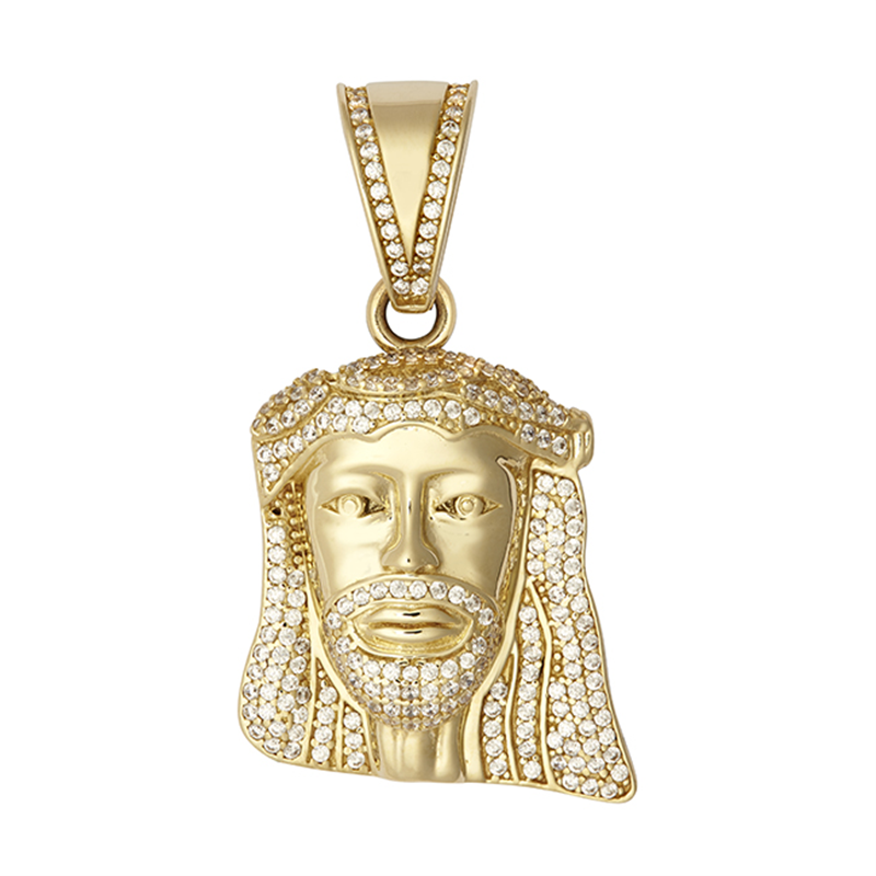 9ct YG Small Cz Jesus Head Pendant