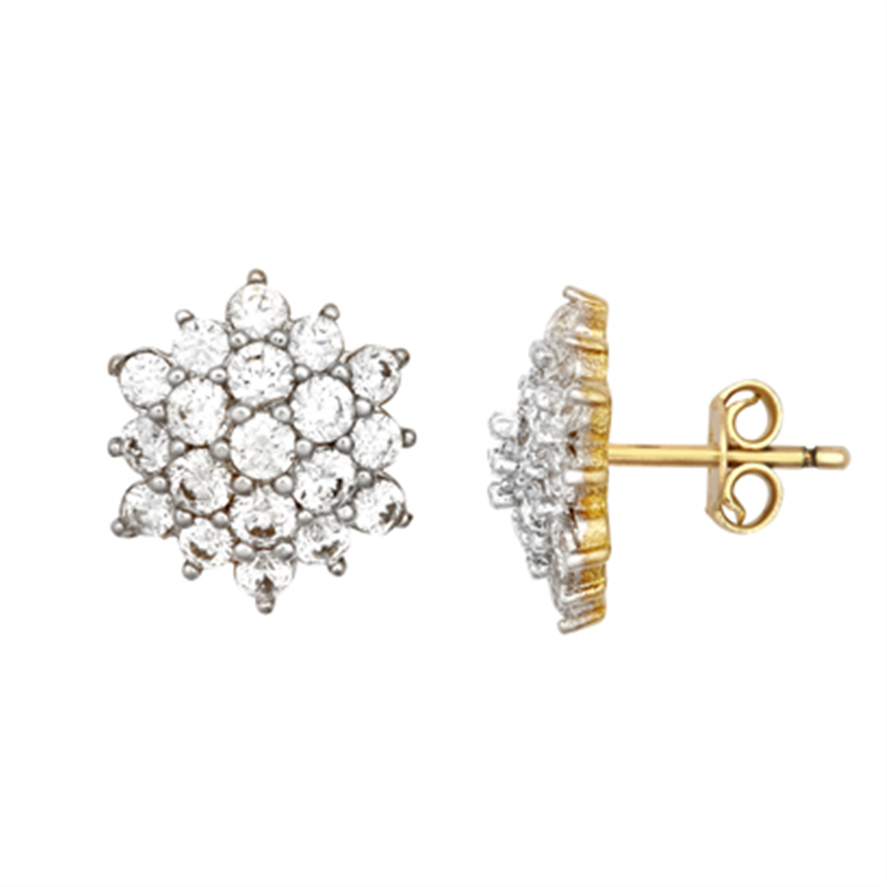 9ct YG Cz Cluster Stud Earrings