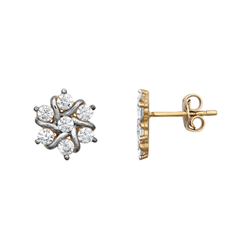9ct Yellow Gold CZ Cluster Stud Earrings