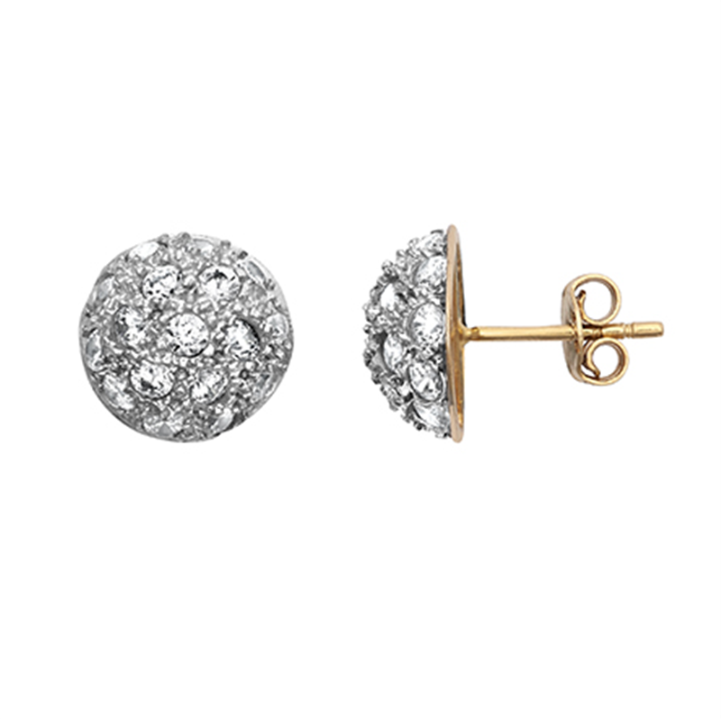 9ct YG 9mm Cz Domed Stud Earrings