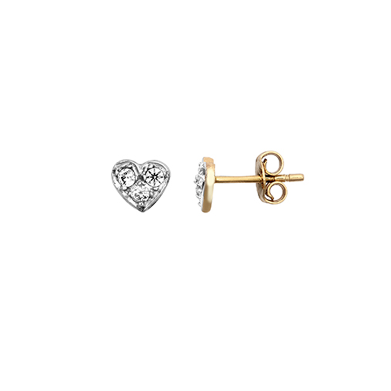 9ct Yellow Gold CZ Heart Stud Earrings