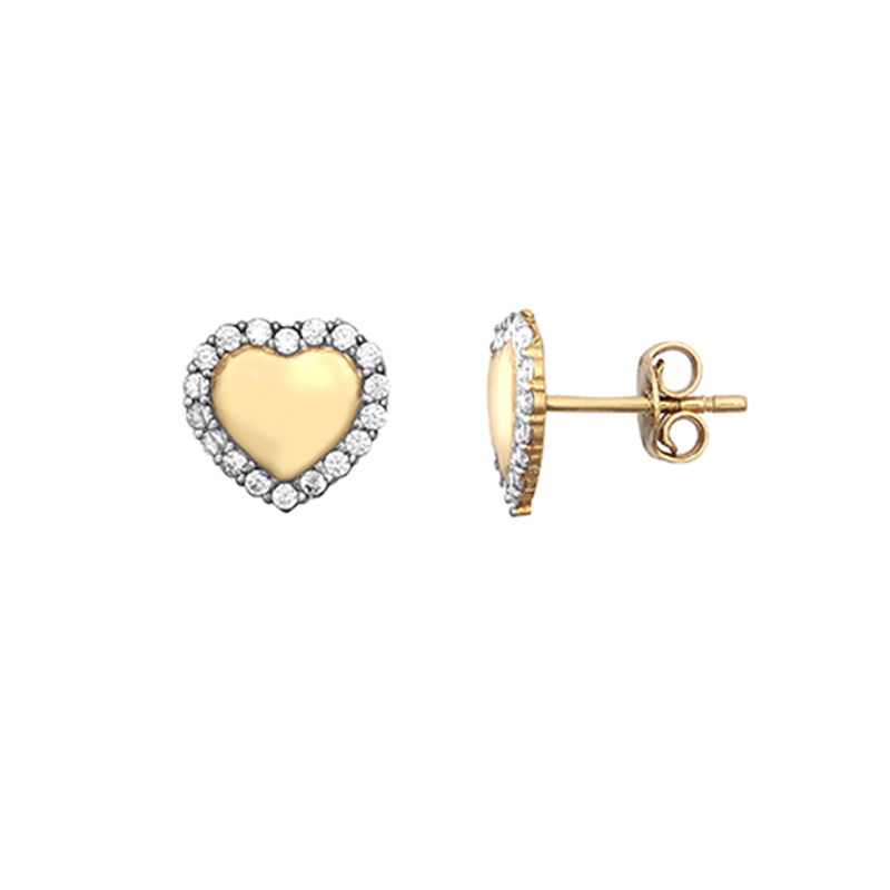 9ct YG CZ Heart Stud Earrings