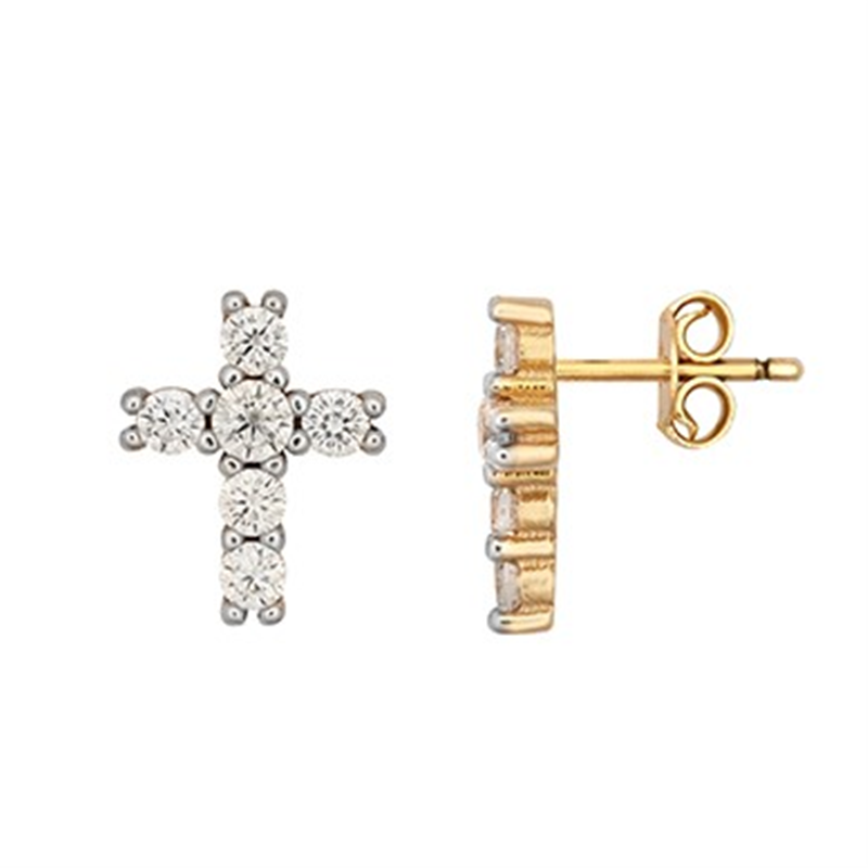 9ct YG Cz Cross Stud Earrings