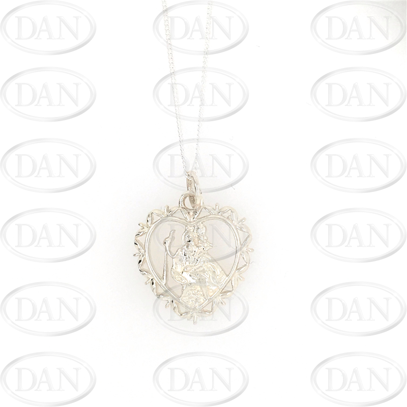 Sterling Silver Elaborate Heart St. Christopher Pendant