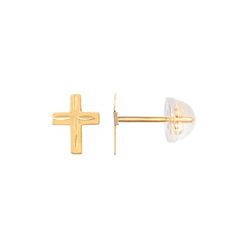 9ct YG Small Diamond Cut Cross Studs