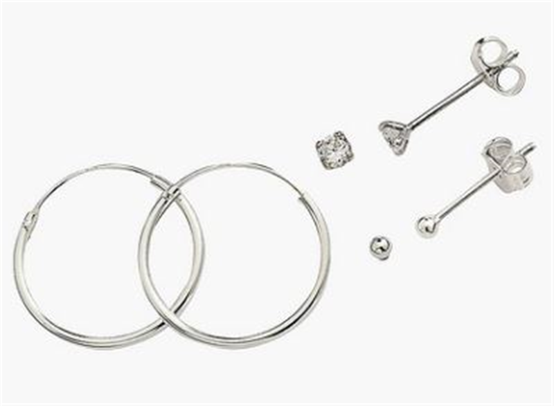 Sterling Silver 2mm Ball Studs, 3mm Cz Studs, 12mm Hoop Set
