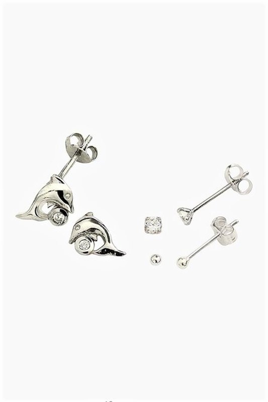 Sterling Silver 2mm Ball Studs, 3mm Cz Studs, Cz Dolphin Studs