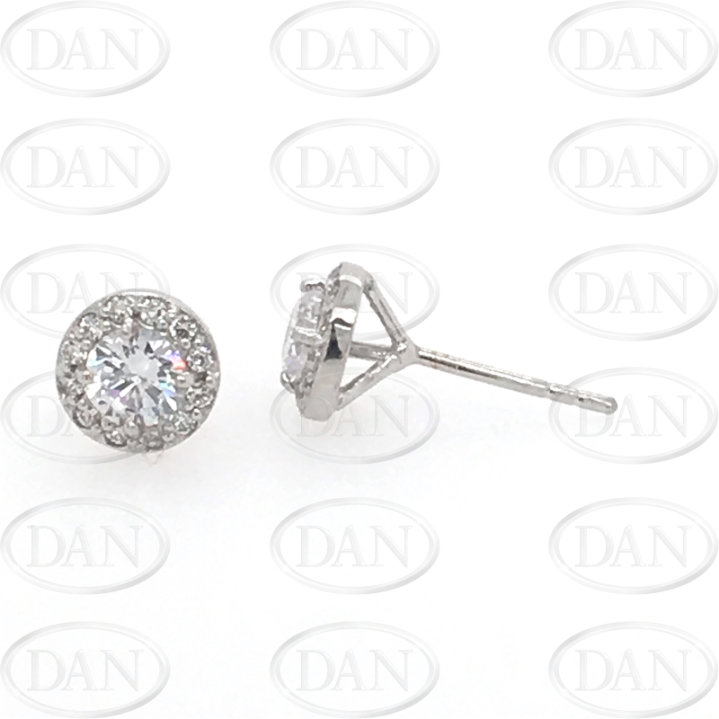 Sterling Silver Round Cz Halo Earrings