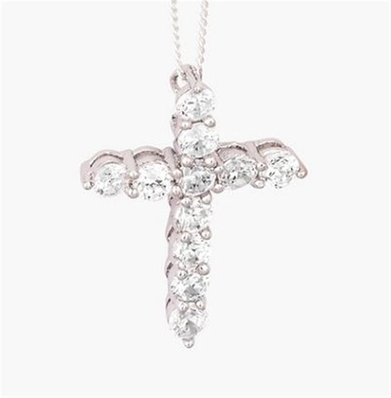 Sterling Silver Cz Cross Pendant with Chain