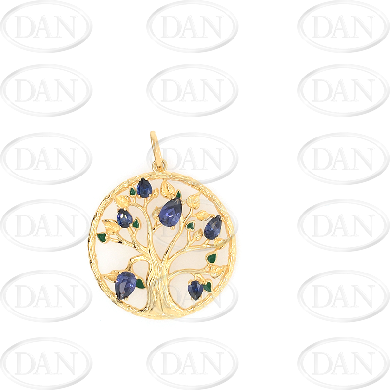 18ct Gold Plated Sterling Silver Cz + Enamel Tree Of Life Pendant