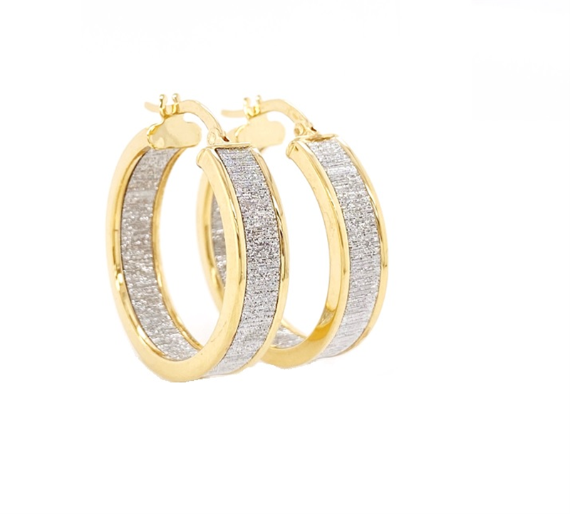 9ct YG Linear Glitter Inside Out Hoops - 20mm