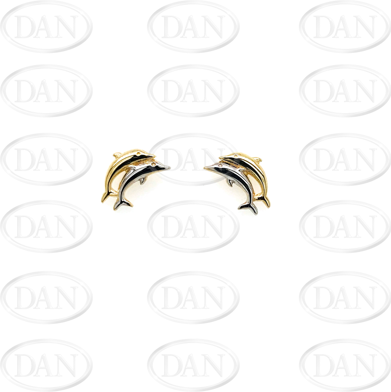 9ct Yellow & White Gold Double Dolphin Stud Earrings.