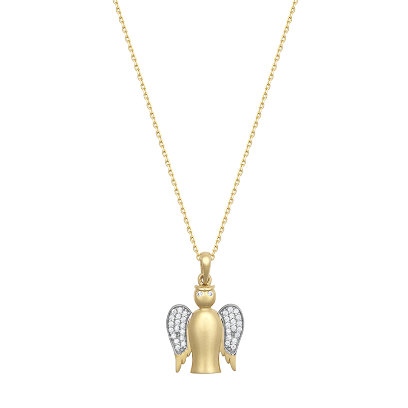 9ct YG Cz Angel Pendant With Chain