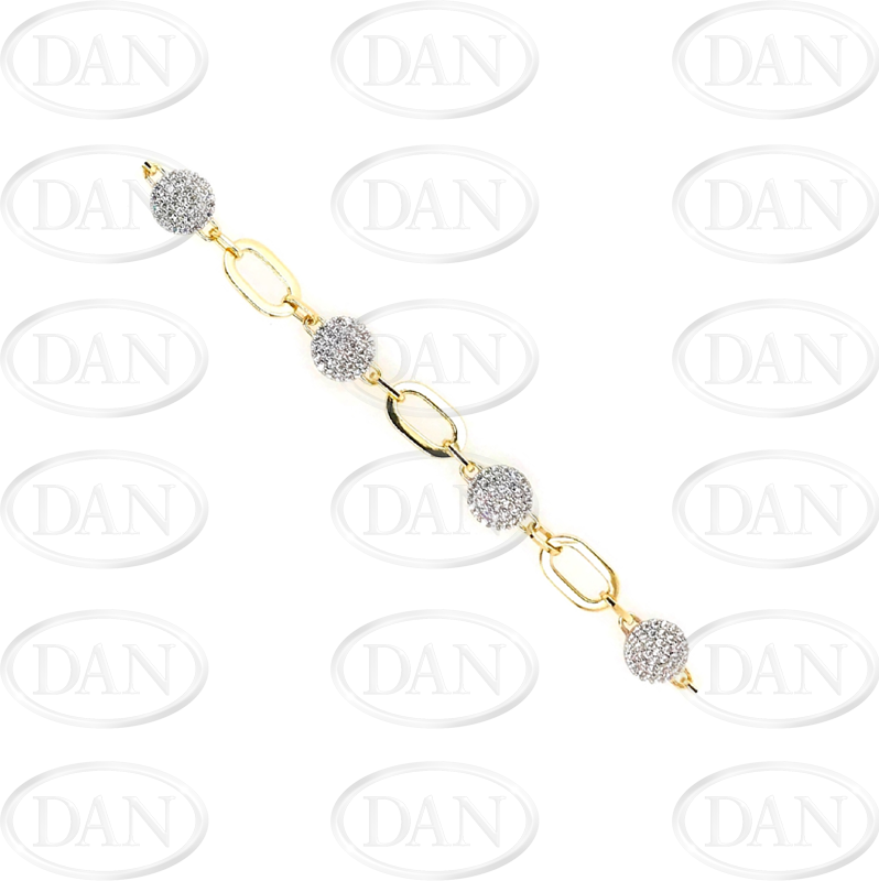 9ct Yellow Gold Cz Circle And Oblong Ladies Bracelet