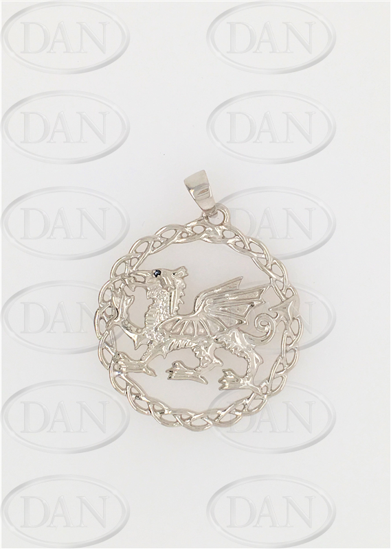 Sterling Silver Welsh Dragon Circle Pendant