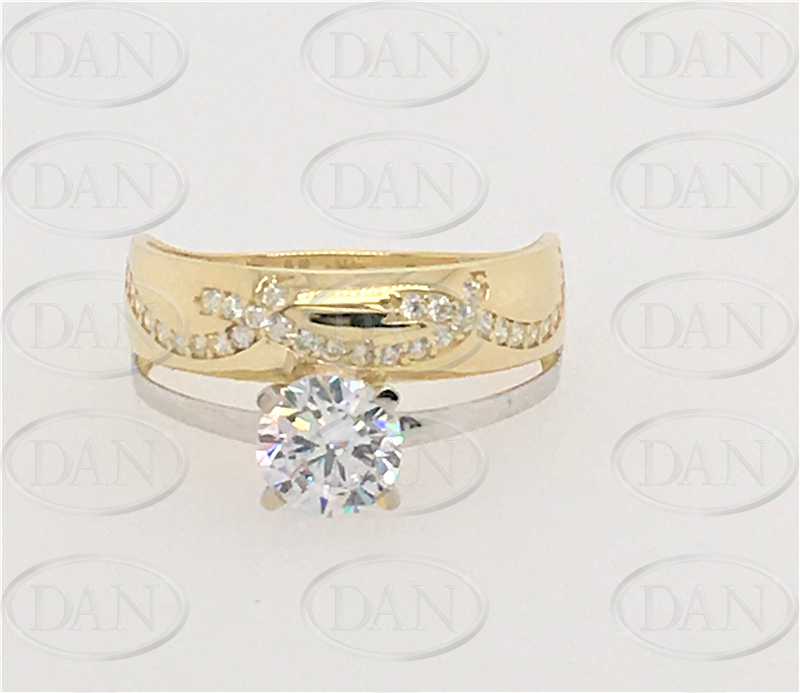 9CT GOLD TWO TONE CURVE DESIGN CZ DUO RING