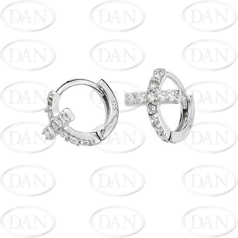 Sterling Silver Cz Cross Huggie Earrings