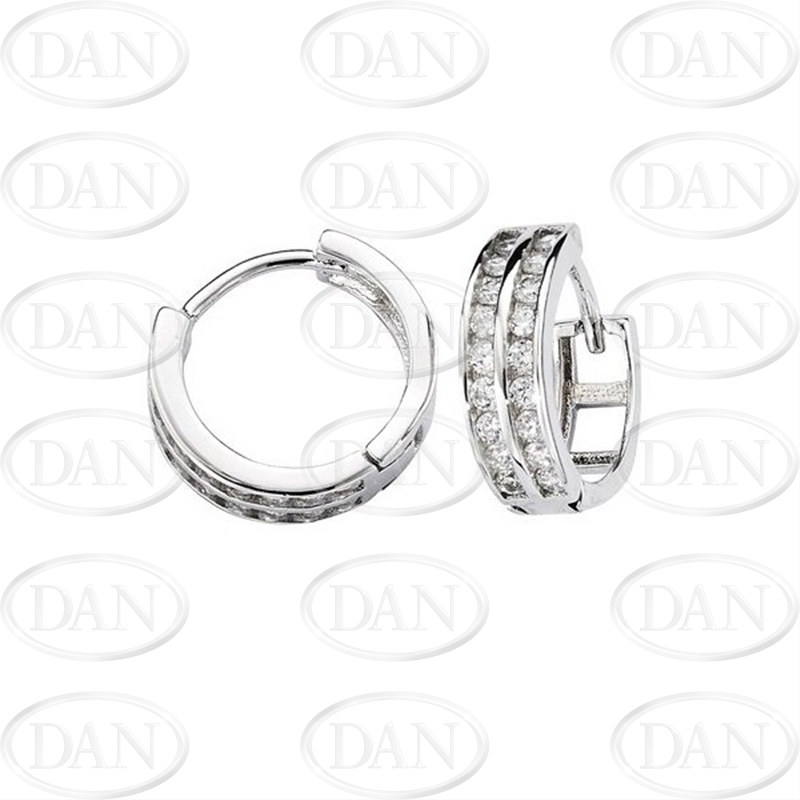 Sterling Silver Double Row Round Cz Huggie Earrings