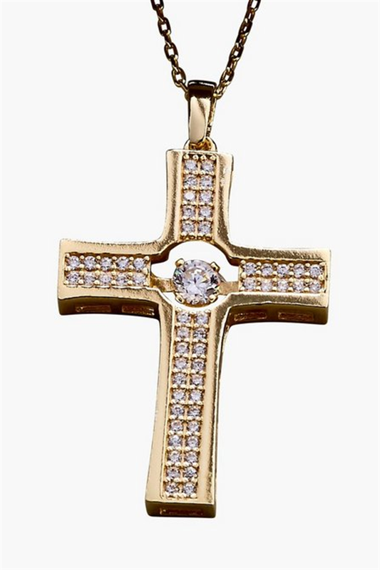 9ct YG Dancing Cz Cross Pendant  with Chain