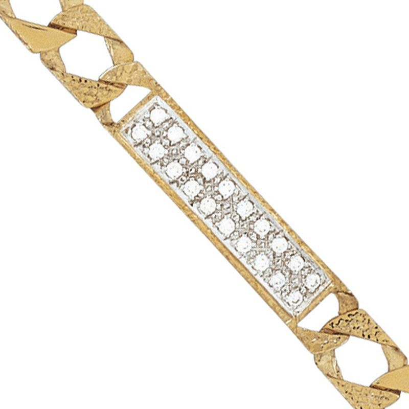9ct YG Kids CZ Plain and Engraved Curb ID Bracelet