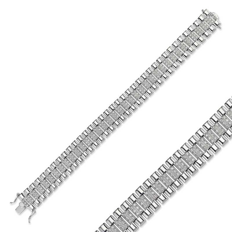 Silver Rhodium Plated CZ Ladies Bracelet 7.5