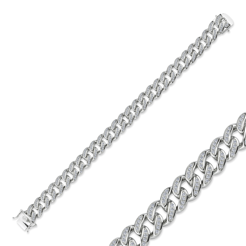Silver Rhodium Plated CZ Curb Gents Bracelet 8.5