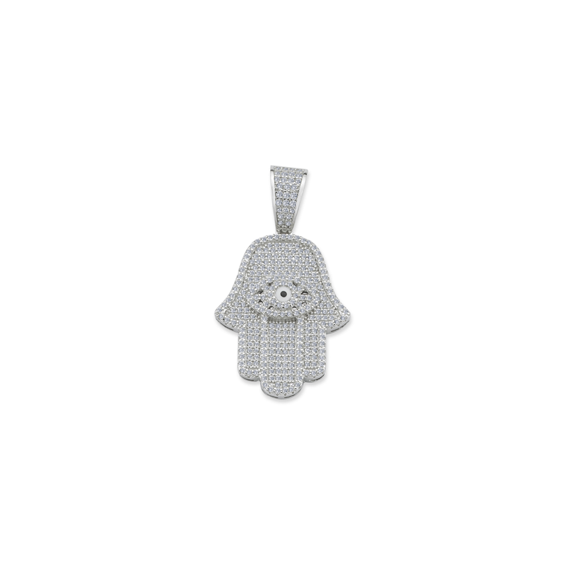 Silver Rhodium Plated CZ Hamsa Pendant