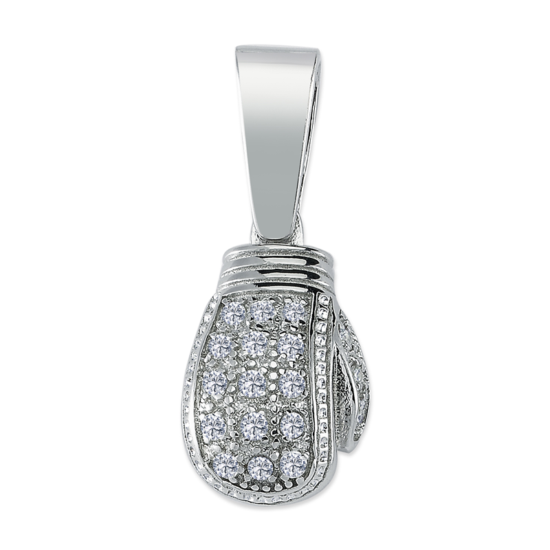 Silver Rhodium Plated CZ Boxing Glove Pendant