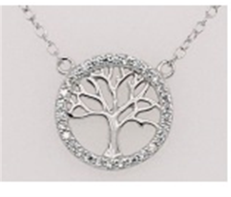 Sterling Silver CZ Tree of Life Necklace