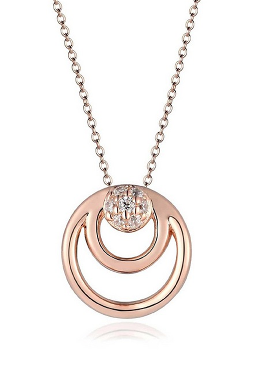 Sterling Silver Rose Gold Plated Cz Circle Pendant With Chain