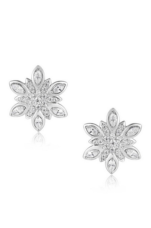 Sterling Silver Rhodium Plated Cz Floral Earrings